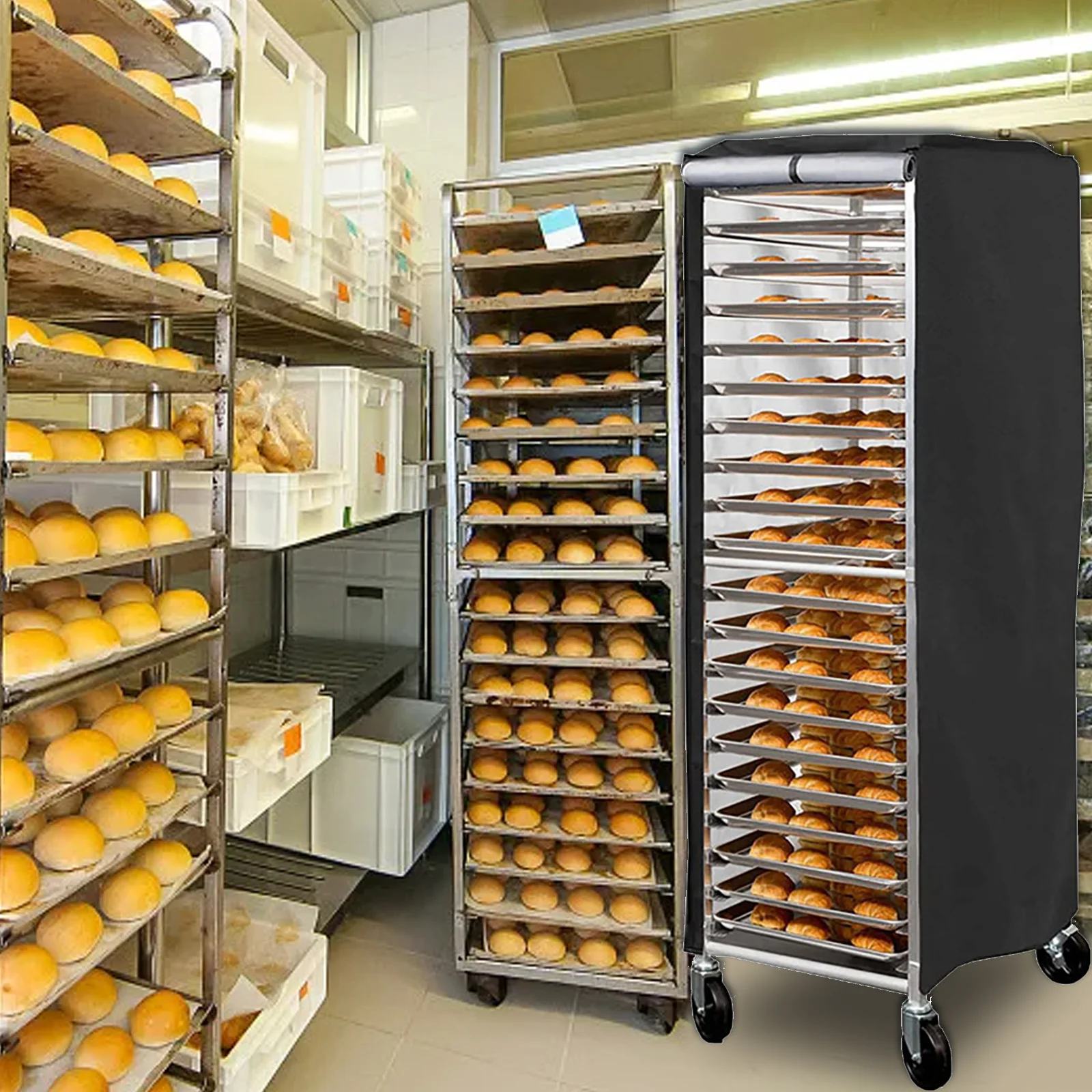 

All-Purpose Covers 420D Water And Dust Resistant Bun Rack Cover For Commercial Bun Pan Bakery Rack For Dining Room Home