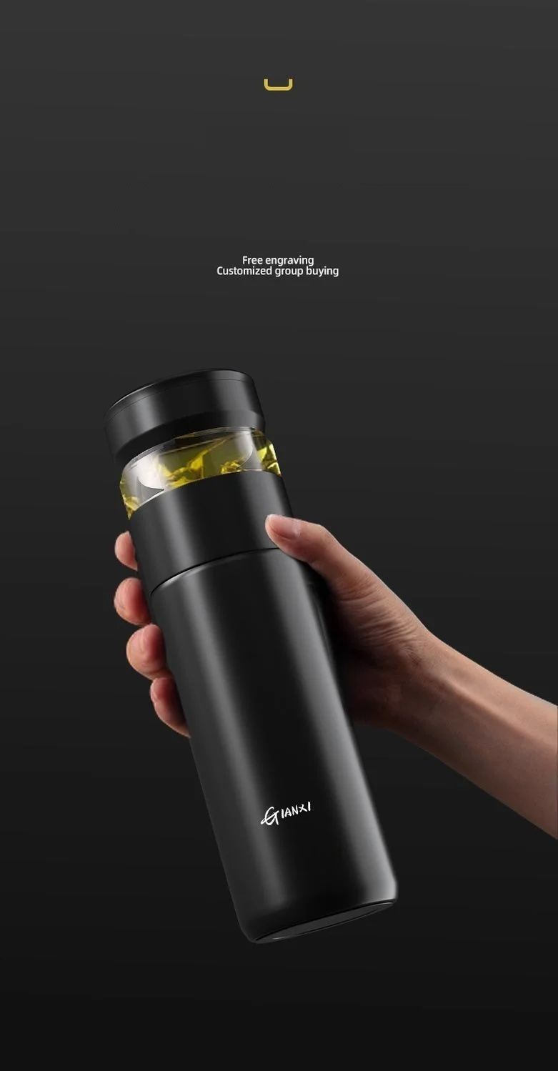 GIANXI Portable 500ML Black Water Bottle Home Stainless Steel Thermos Bottle Drink Items Vacuum Flasks Filterate Coffee Cup