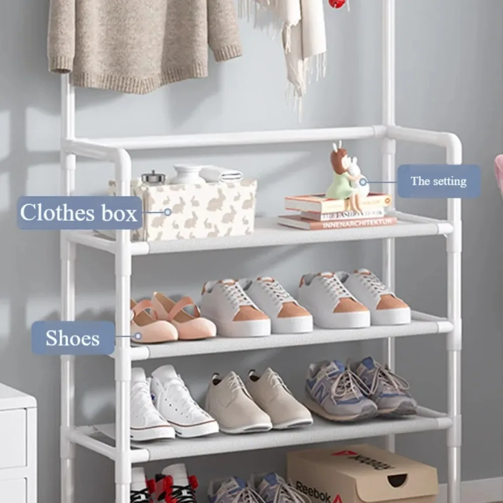Clothes Hanger Multi-Layer Shoe Rack Doorway DIY Hat And Shoes Shelf Simple Floor-Standing Living Room Organizer Storage Racks