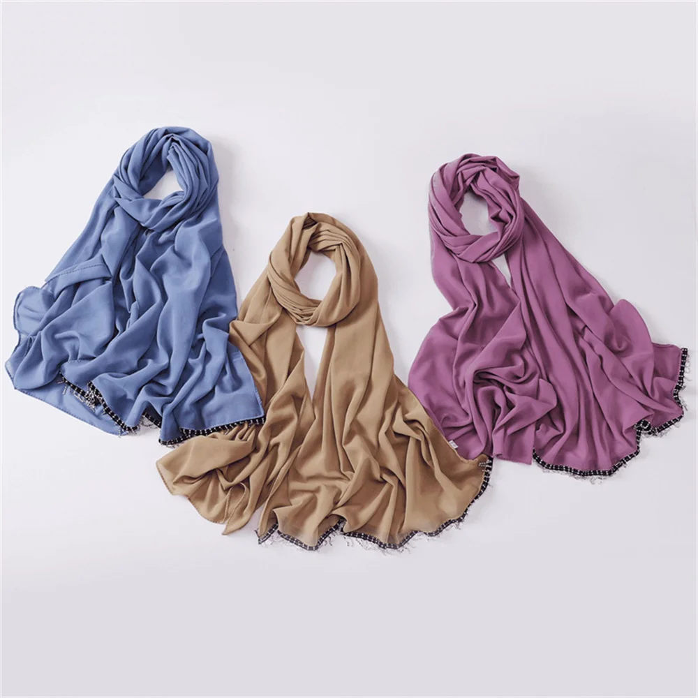 Muslim Bubble Chiffon Instant Hijab Shawls Luxury Stitch Necklace Chain Wrap Islamic Ramadan Hijabs Scarfs Lady Beach Veil Sjaal women muslim bubble chiffon high quality hijab shawls stitch necklace floral wrap islamic ramadan hijabs scarves lady veil sjaal