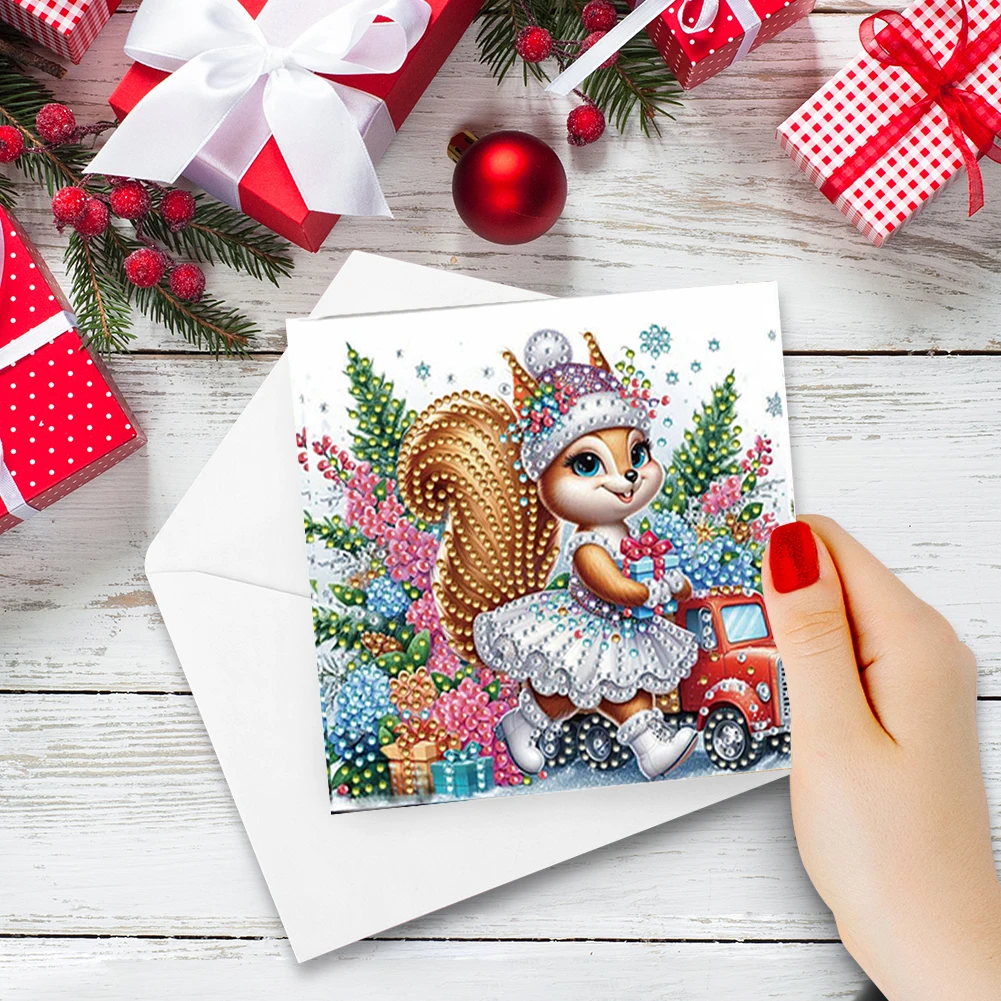 6pcs DIY Diamond Painting Greeting Card Set Xmas Designs Rhinestone Diamond Art Mosaic Postcards for Festivals and Celebrations