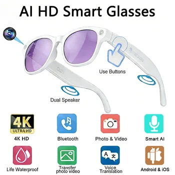 Occhiali intelligenti 8K HD AI Fotocamera multifunzionale da 800 W Pixel Chiamata Bluetooth Assistente vocale Lettore musicale Traduzione intelligente ﻿