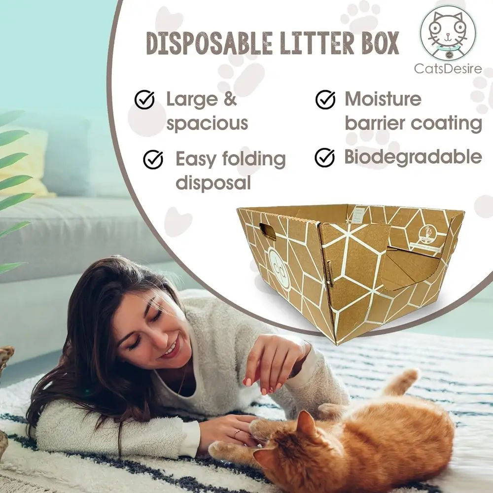Eco-Friendly Disposable Litter Trays (10 Pack) with Low Entry & Enclosed Design in Teal on Natural Brown, Made in USA, 19x17x8.5