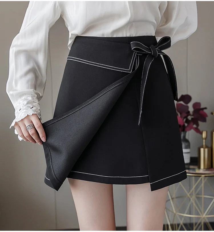 New Fashion Lace-up High Waist Women Skirt Summer Chic Irregular A-line Mini Skirts Female Casual Short Skirts Black/White midi skirt