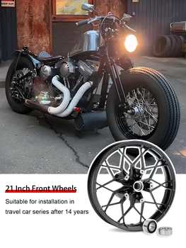 Ruota 14 Mozzo ruota anteriore da viaggio posteriore, mozzo ruota forgiato King Highway Road Gliding (21 pollici nero/elettroccato), per motore Harley 1