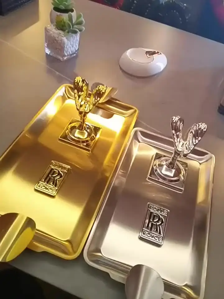 R Logo Little Gold Man CIGARLOONG Попельница для сигар Бронзовое дно Большой диаметр Титановый