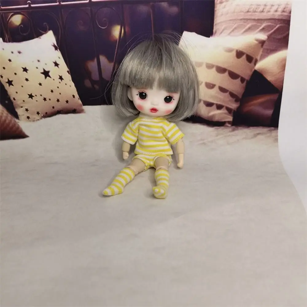 T-shirt Ob11 Doll Clothes Knitted Sweatshirt Shorts Socks Doll Underwear Three-piece Cotton OB11 Striped Tops 1/12 Doll