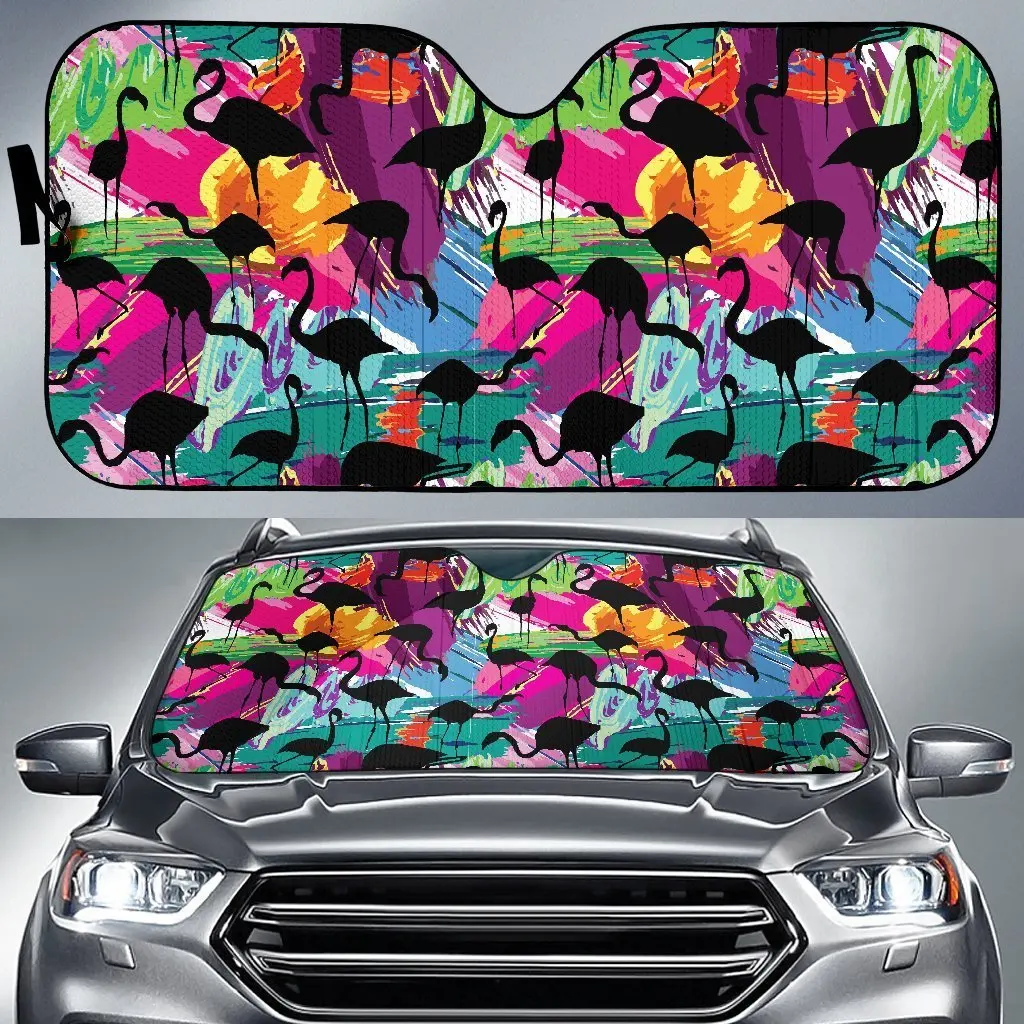 

Солнцезащитный козырек для лобового стекла автомобиля с ярким рисунком фламинго