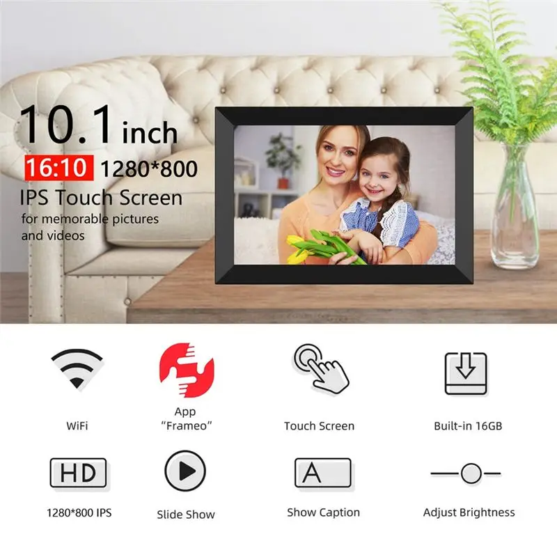 BaoBao – 10,1-Zoll-Smart-WiFi-Digital-Fotorahmen, 1280 x 800 IPS-LCD-Touchscreen, automatisches Drehen von Porträt und Landschaft – US-Stecker