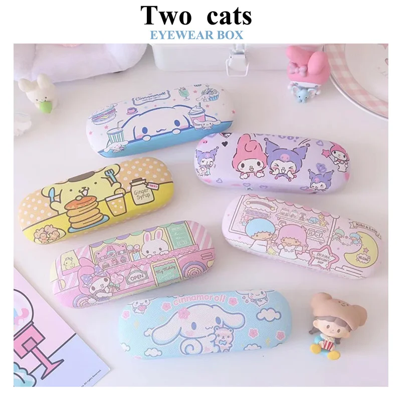 Sanrio Hello Kitty Cinnamoroll Kuromi Melody Kids Glasses Case Kawaii Cute Cartoon Portable Myopia Student Storage Box glasses case