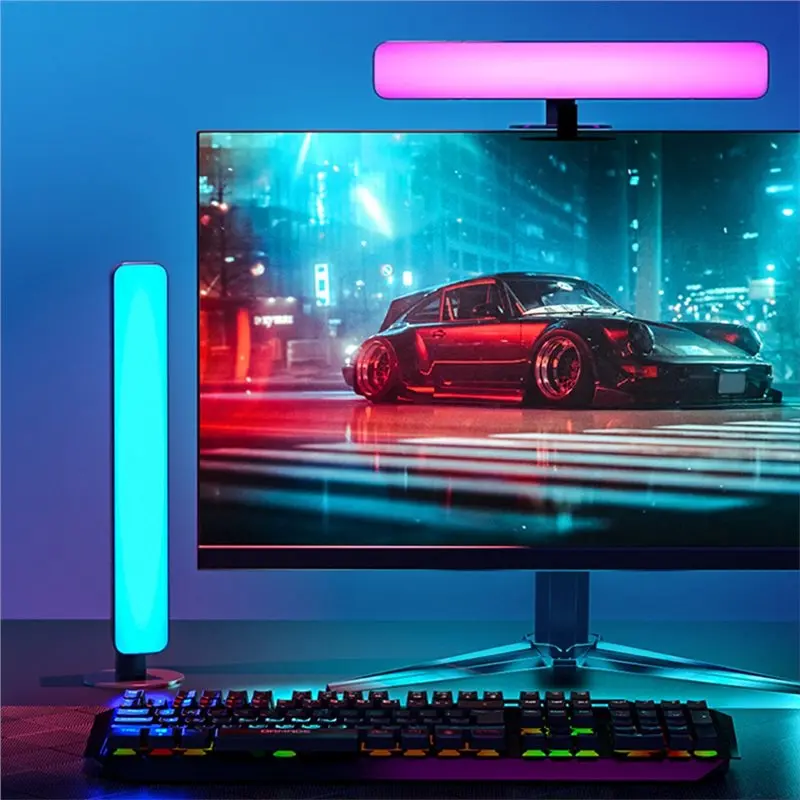 【필수품】2개 RGB 픽업 라이트 음악 리듬 라이트 바 충전식 데스크탑 라이트 게임룸 장식, 파티 분위기 조명