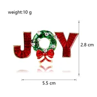2025 New Christmas Red color "JOY" Letter Brooch（one piece） Enamel Wreath Bow Decor Fashion Daily Party Jewelry Accessory 3