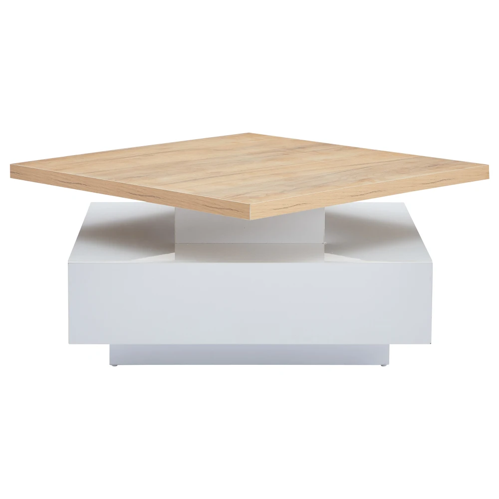 Multifunktionales Quadrat 360° ° Drehbarer Couchtisch, Hochglänzender 2-stufiger Mitteldrehtisch, Aufbewahrungsschrank, Beistelltisch für das Wohnzimmer – Detail 19