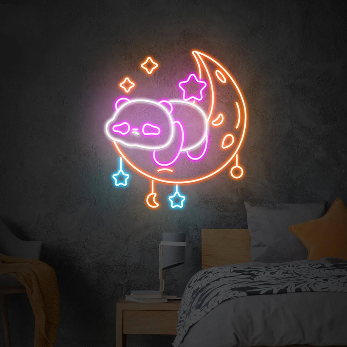 

Kawaii Sleeping Panda Neon Sign Moon Stars Led Neon Sign Anime Panda Art Neon for Kids Room Decor Birthday Gift