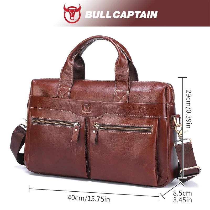 BULLCAPTAIN Men's Leather Briefcase Can Be Used For 15.5-Inch Notebook Large-Capacity Work Bags Business Shoulder Messenger Bag 6
