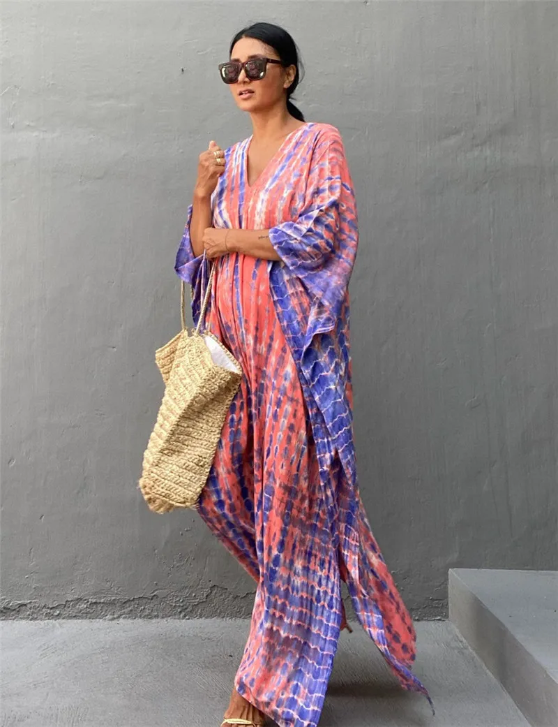 Fashion Casual Striped Print Long Dresses Women Bohemian V-neck Bat Sleeve Loose Slit Beach Dress Summer New Beachwear Vestidos 100 Fashion Casual Striped Print Long Dresses Women Bohemian V-neck Bat Sleeve Loose Slit Beach Dress Summer New Beachwear Vestidos