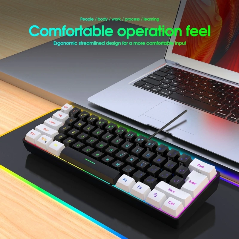 Ultra-Compact Wired Game Keyboard RGB Backlit Keyboard Floating Keycaps 61 Keys