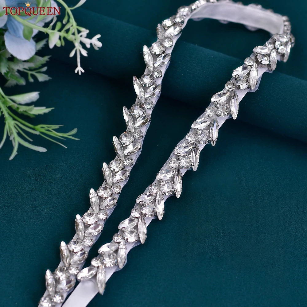 

TOPQUEEN Bridal Belt Silver Stone Long Applique Wedding Accessories Girlfriends Bridesmaids Thin Belt Dress Decoration S468