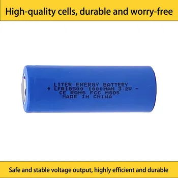 Batteria LiFePO4 18500 3.2V 1000mAh Ricaricabile con Terminale a Bottone