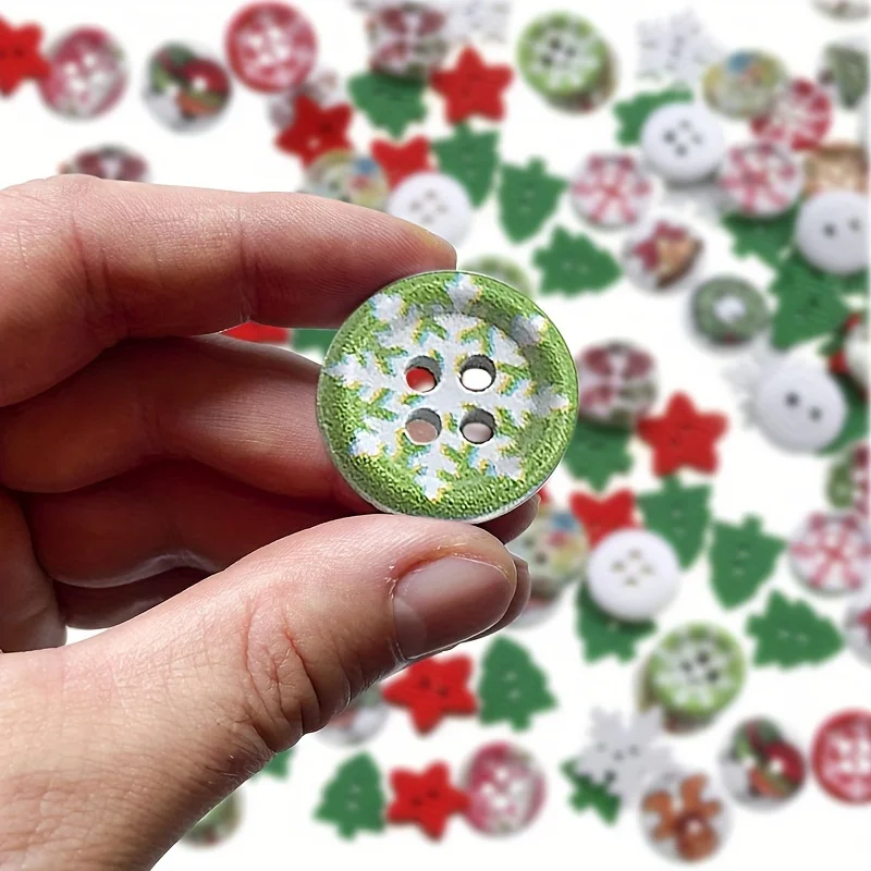 Lot De 100 Boutons Noël En Bois - Motifs Rennes, Sapins, Flocons, 20 Mm, Idéal DIY