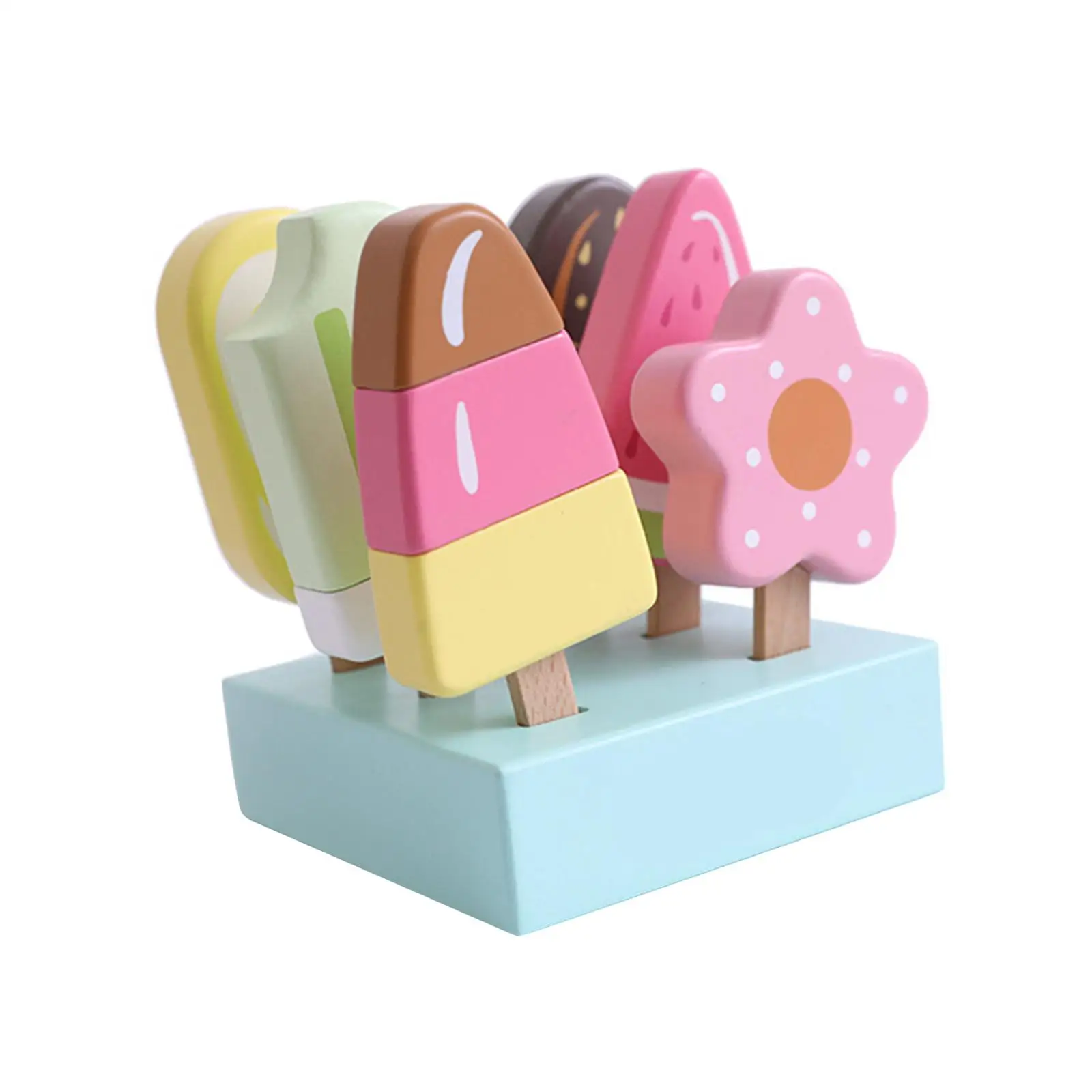 Ice Cream Toy Set Wooden Toy Education Toys with Wooden Popsicle Pretend Toy for Preschool Girls Boys Children Birthday Gifts