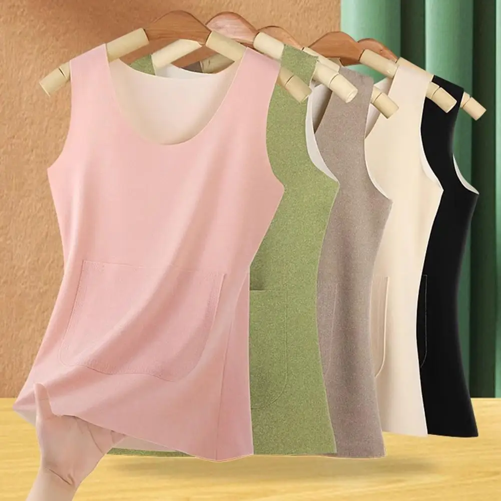 

Seamless Fleece Vest Women's Seamless Thermal Vest with Plush Lining V-neck Design for Winter Sleeveless Slim Fit Pullover Tank