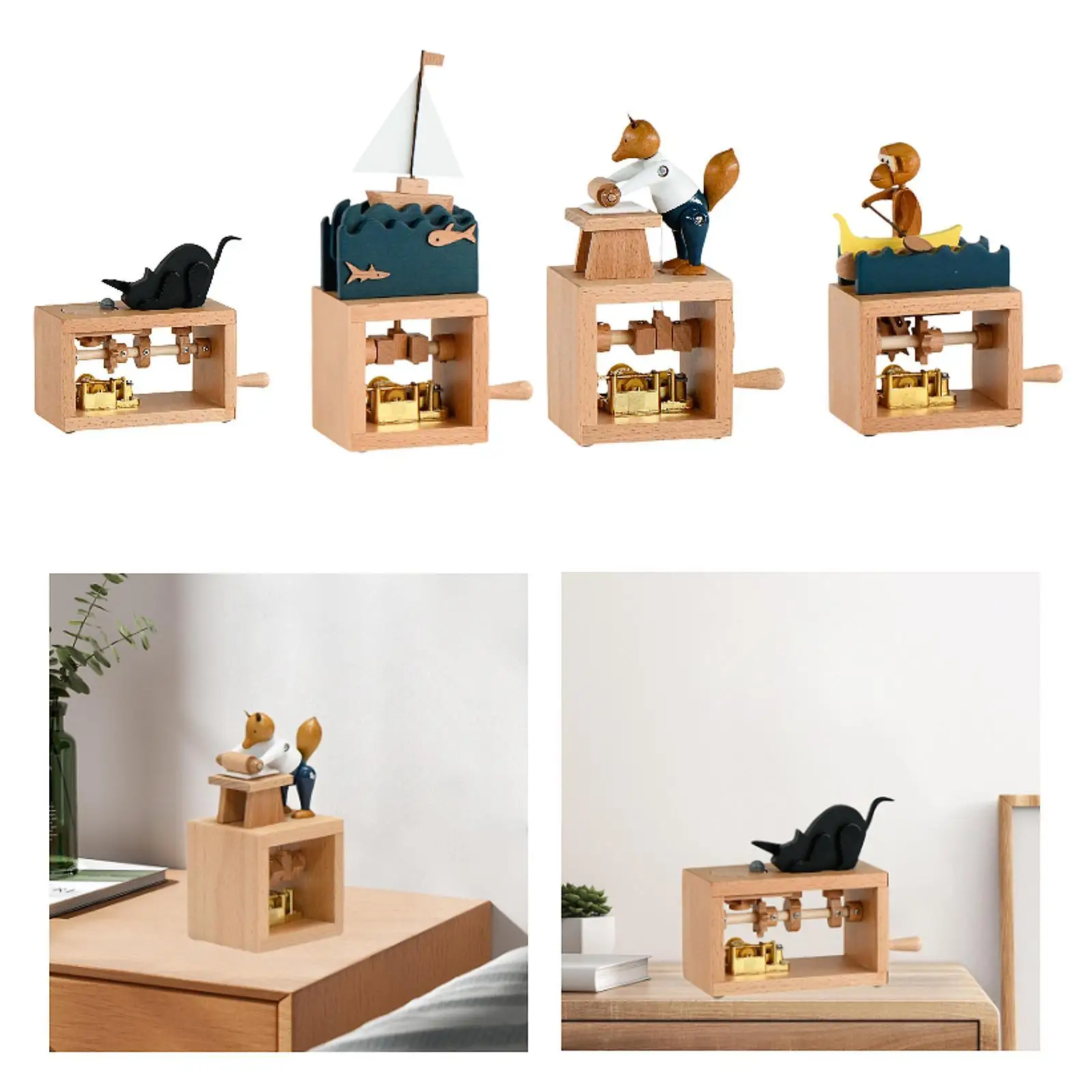 Hand Crank Music Box Novelty Unique Hand Operated Wooden Musical Box Decor for Colleague Friend Classmate Family Birthday Gifts 3