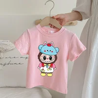 Labubu Pop Mart Pink T-shirt for Children Cartoon Anime Summer Short Sleeved Shirt Boys Girls Fashion Cute Clothing Kids Clothes 1