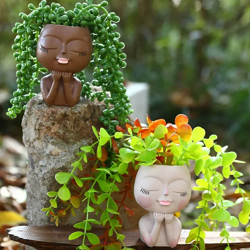 Hot Resin Flower Pot Ornament with European and American Style Face Covering Flower Pot Pastoral Flower Pot Decoration Ornament