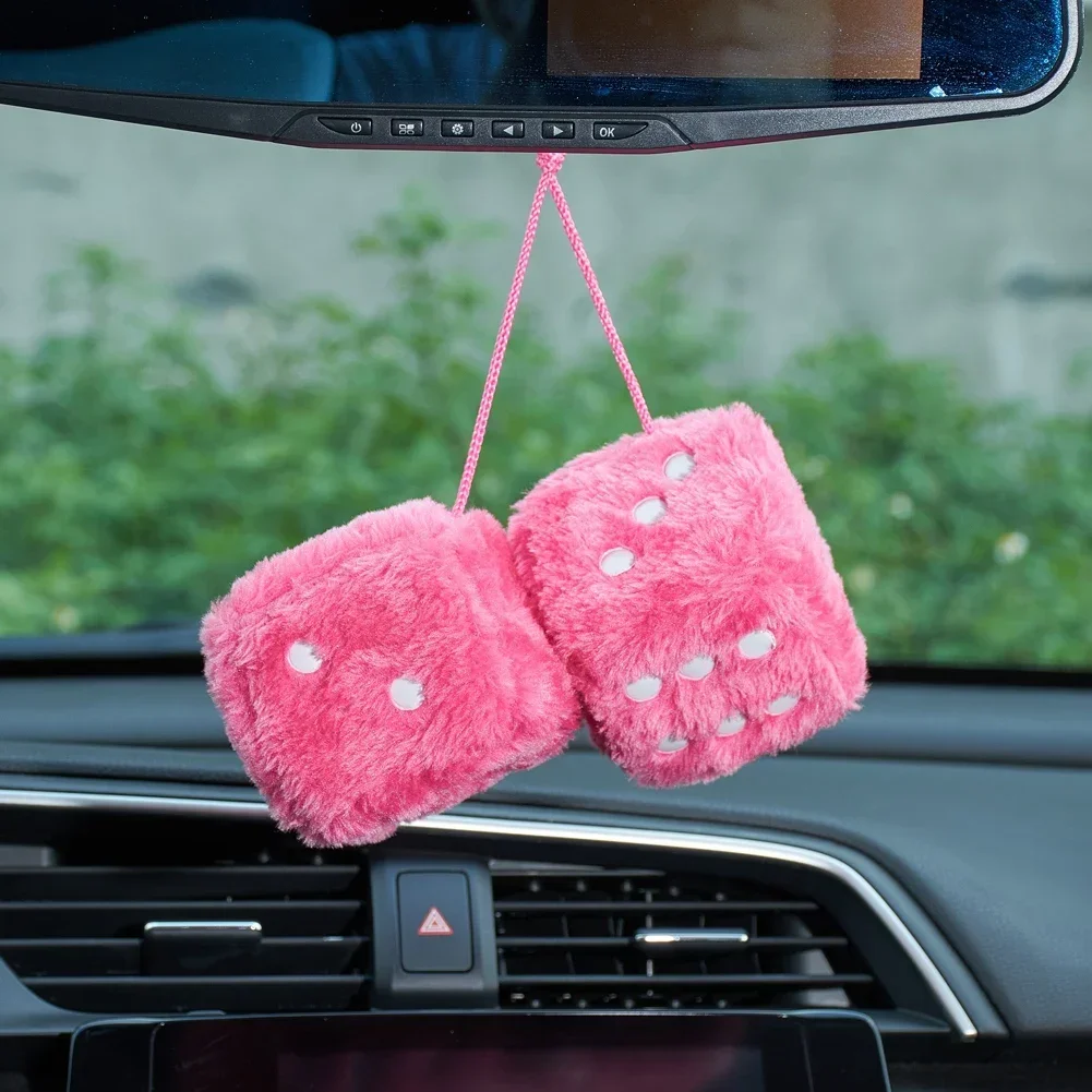 plush toys Fuzzy Dice with Dots Retro Square Fuzzy Plush Hanging Mirror Dices Kid plush toys for Pink Car Interior Ornament Decoration