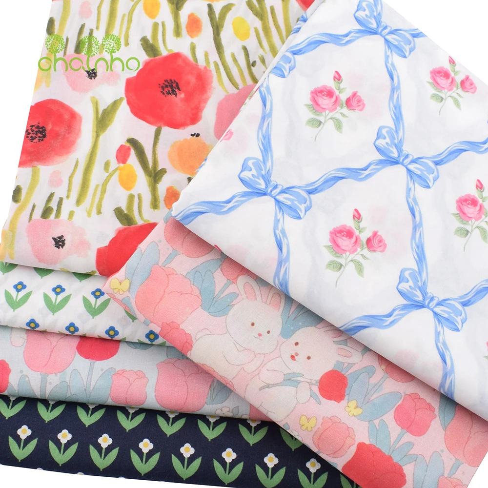Chainho,Digital Printed Soft Plain Weave Poplin Cotton Fabric,DIY Sewing Quilting Material,Patchwork Cloth,Floral Series,15PC139