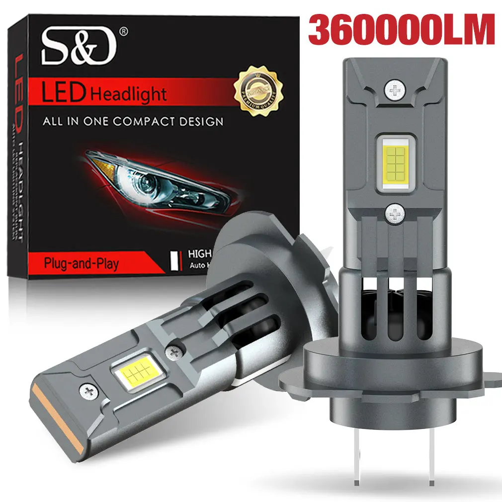 

360000LM H7 светодиодный мини-комплект ламп для фар 360W CSP для автомобильных фар, автомобильная Диодная лампа Canbus H7 Turbo светодиодный 6000K, белый 12 В