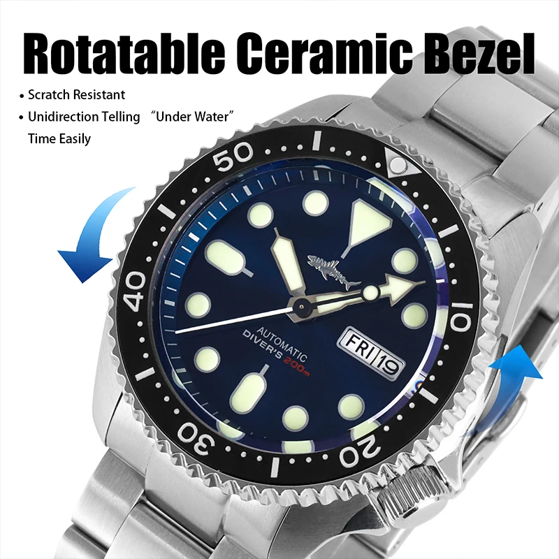 Heimdallr SKX007 Diver Watch Mens NH36A Automatic Self Winding Sapphire Jubilee Bracelet 200M Stainless Mechanical Watches