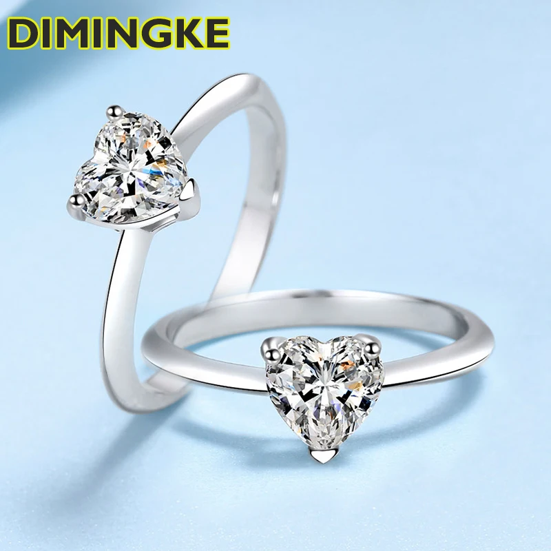 

DIMINGKE 2CT 8MM Heart Moissanite Ring with Certificate Solid S925 Silver Fine Jewelry Wedding Party Birthday Gift