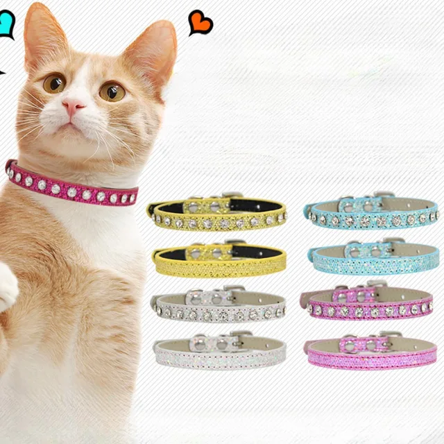 Super Shining Diamond Rhinestone Cat Collar Puppy Baby Dog Cat Collar Leather Strap Kitten Accessories Adjustable Cat Necklace 2