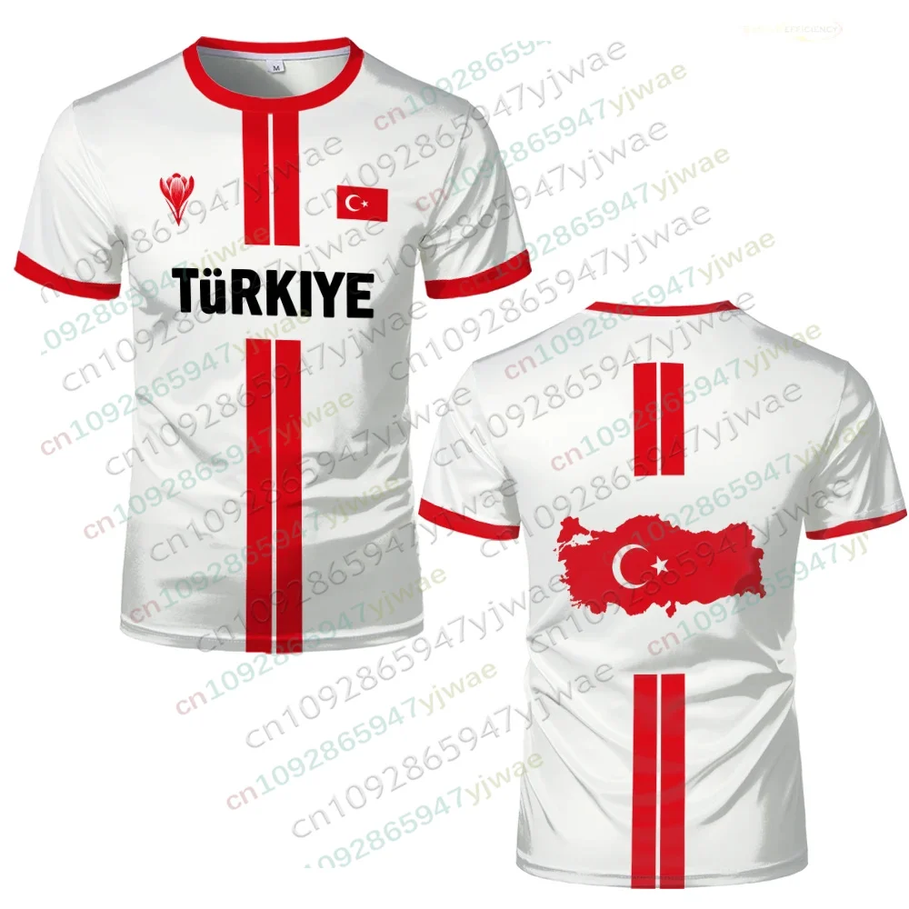 Maglia da Calcio della Turchia Traspirante ad Asciugatura Rapida, T-shirt Sportiva a Maniche Corte con Bandiera Turca Stampata in 3D, Moda Casual per Uomo - Image 3
