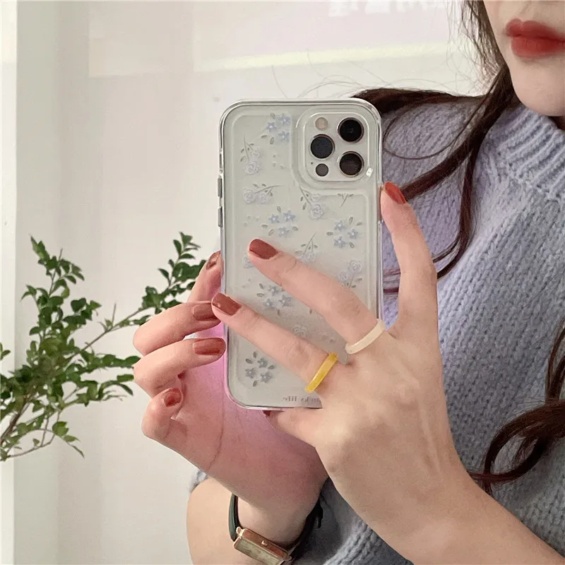 

Space Shell, Soft Blue Fragmented Flowers Phone Case For iphone 14 13 12 11 Pro Max X XR XSMAX 7 8 Plus SE TPU Case Cover
