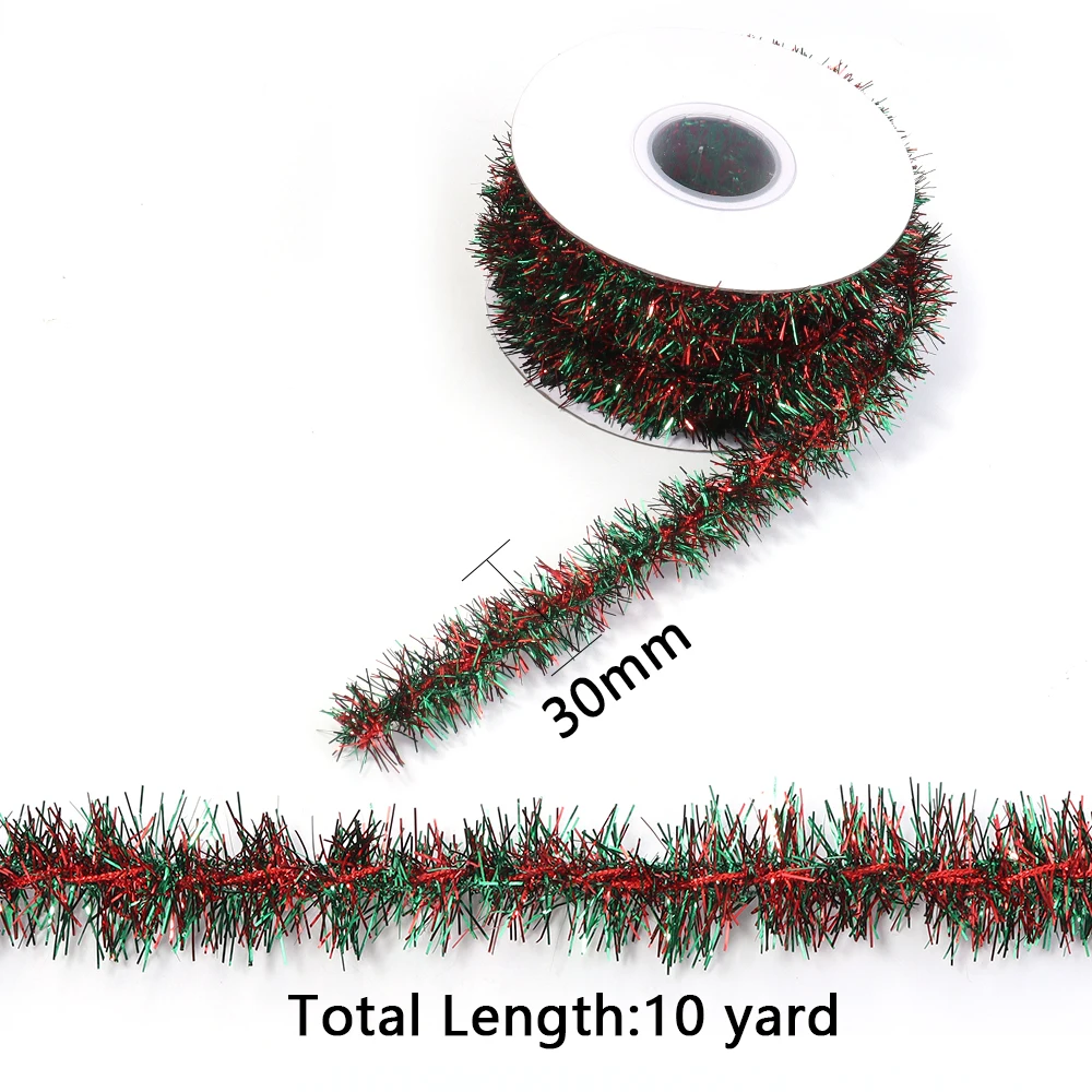 10 Yards/Rolle, 2 cm, bunte Streifen, Weihnachtsgirlande, bunte Weihnachtsverpackung, Lametta-Bänder, Geschenk, Hochzeit, Neujahr, Party-Dekoration – Detail 1
