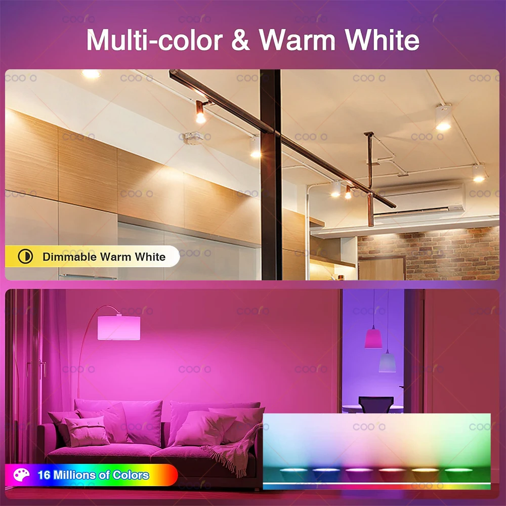 COOLO Tuya Smart Life GU10 Bluetooth Smart LED Light Bulbs RGB W + C 5W Dimmable Lamps AC 220V App Remote Control Spotlight Bulb, smart led light bulbs