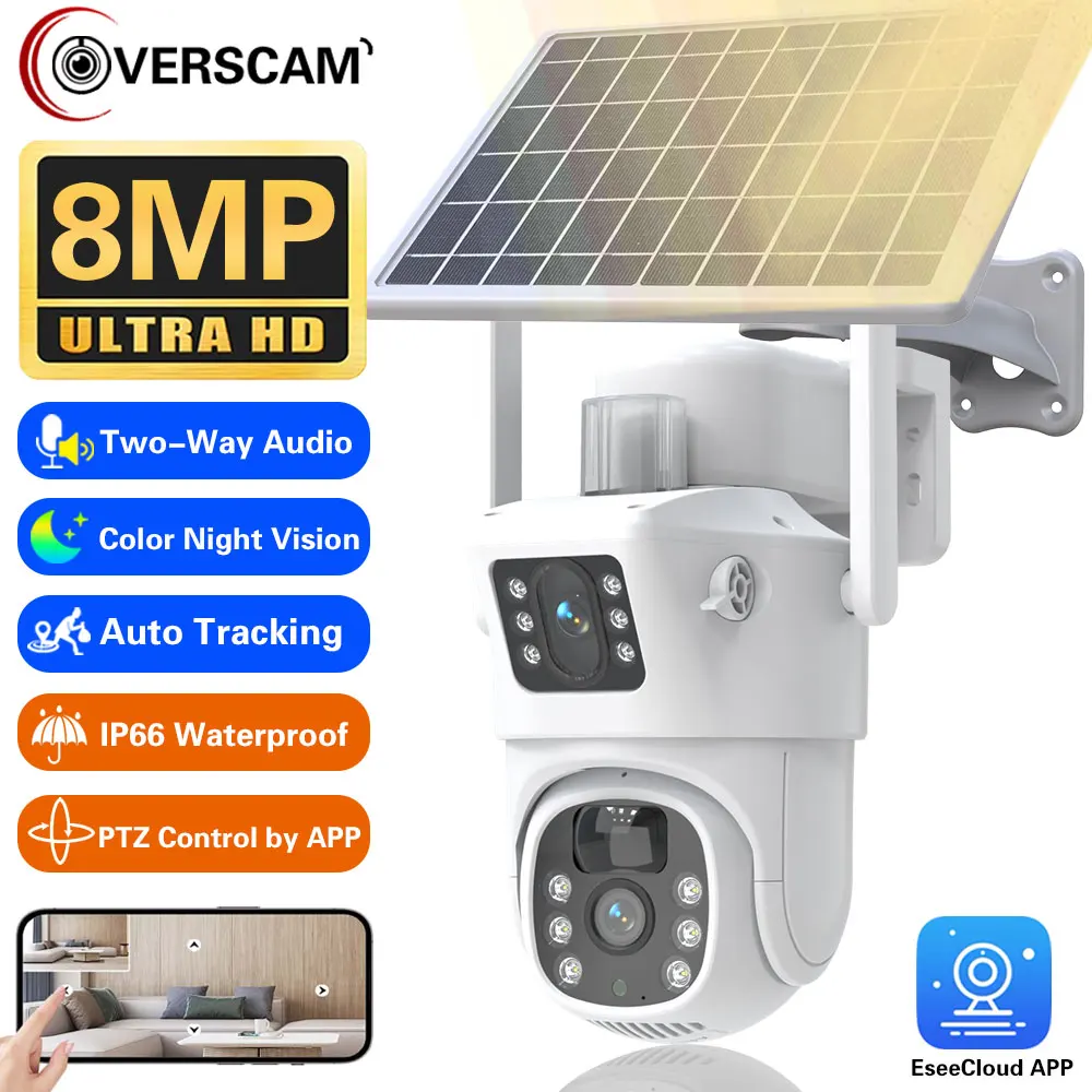 4K WiFi Solar Camera Outdoor PTZ IP Camera With Solar Panel Recharge Battery 8MP CCTV Video Surveillance Cameras Auto Tracking and white 4k 8mp profession solar cameras wifi dual lens 10x ptz zoom with solar panel humanoid tracking security battery