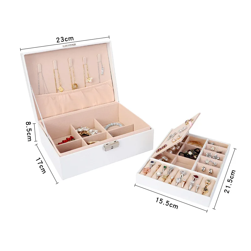 1pcs Double Layer Storage Box For Men And Women Large Capacity Leather Jewelry Box Hardware Latch Travel Portable Flip Lid Palm