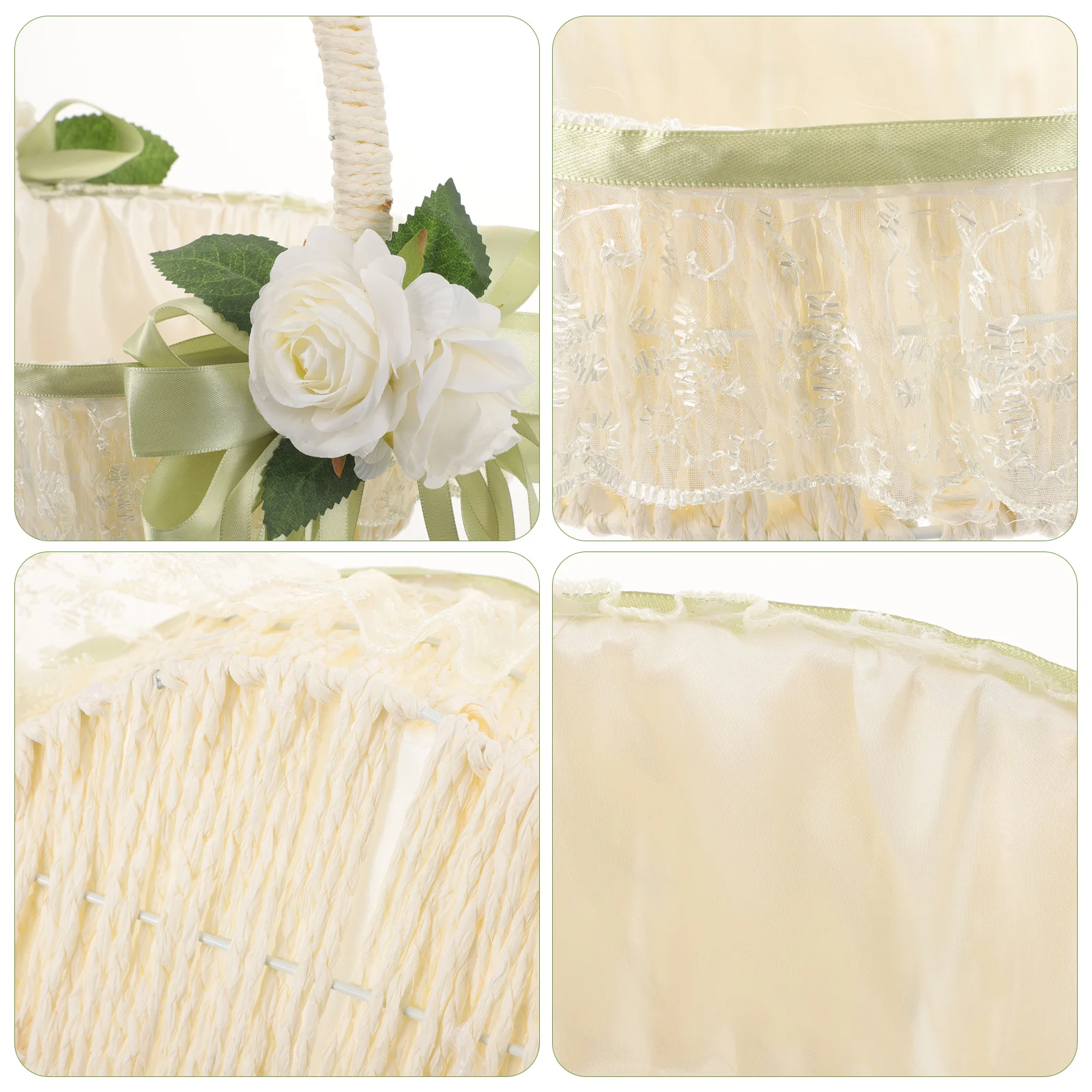Wedding Ceremony Decoration Flower Girl Basket Rustic with Handle Petal Handheld Small Bowknot Fabric Stunning 4