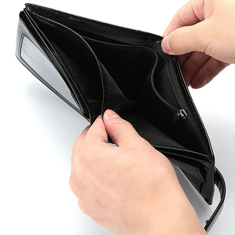 Men's Wallet Rfid Vintage Oil Wax Leather Threefold Wallets for Men Credit Card Holder Purse Money Bag Wallet Man - 2