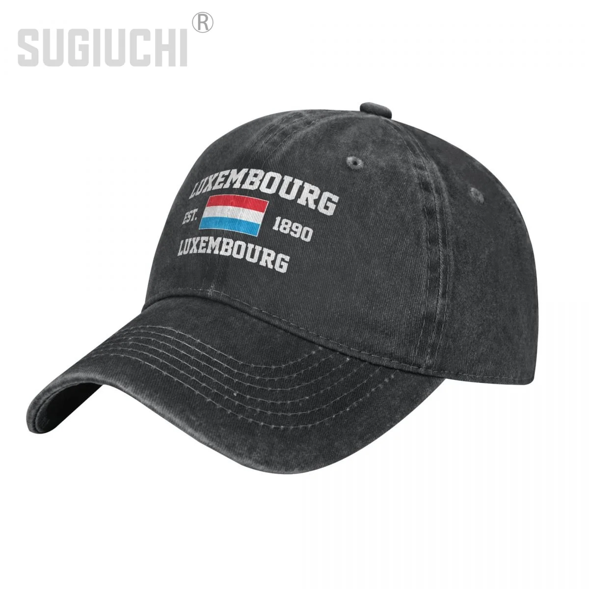 

Flag of Luxembourg EST.1890 Unisex Adult Charcoal Washed Denim Baseball Cap Men Vintage Cotton Dad Patriotic Trucker Hat