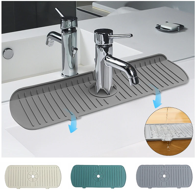 

Kitchen Silicone Faucet Mat Water Pad Ripples Faucet Water Catcher Mat Large Sink Splash Pad Countertop Protector For Bathroom