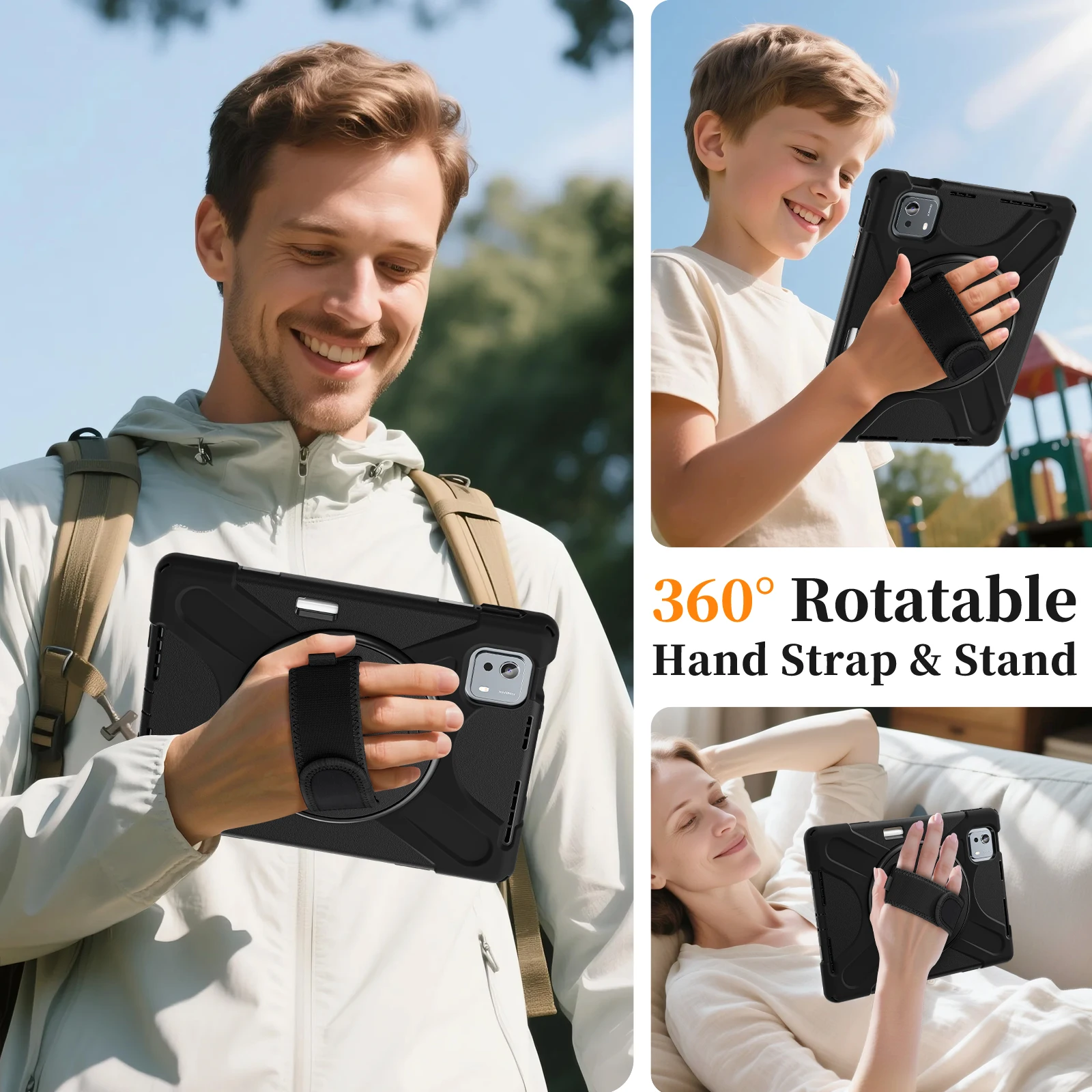 Durable 360° Rotating Tablet Case with Shoulder Strap