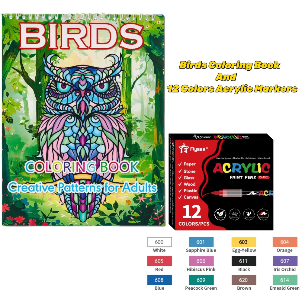 Malbuch-Set, mit 12-Farben-Acryl-Marker zur Stressabbau und Entspannung, Malbücher für Erwachsene zum Entspannen und zur Linderung von Angstzuständen – Detail 15
