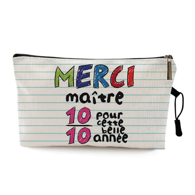 Teacher's Day Graduation Gift Cosmetic Bag Super Atsem Merci Maitresse Print Women Neceser Makeup Bag Pouch Travel Organizer Pattern 12