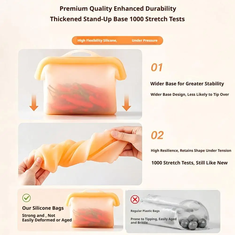 Wide Opening Reusable Silicone Food Storage Bag