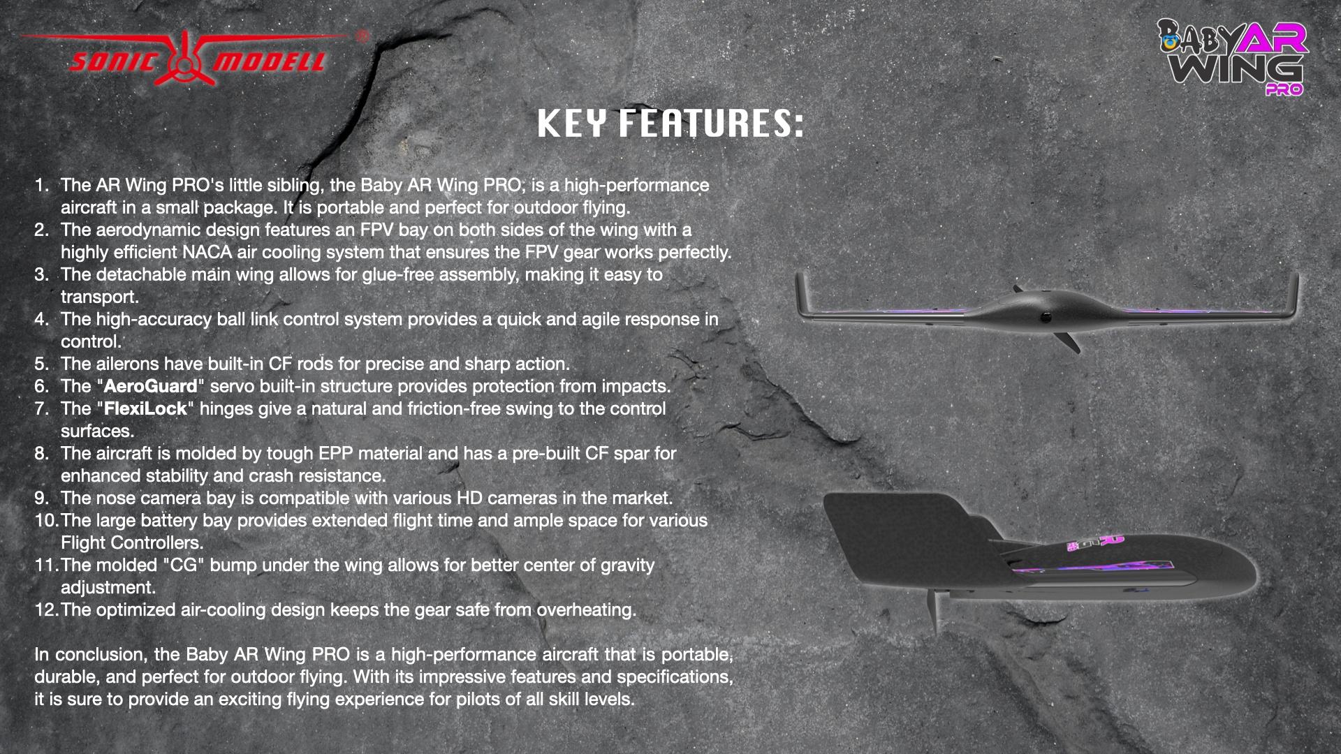 Sonicmodell Baby AR Wing Pro 682mm Wingspan EPP FPV Flying Wing RC Airplane KIT/PNP